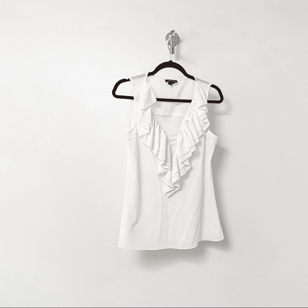 Spense‎ Spring Chic Casual Ruffle Neck Sleeveless Lightweight Top Ivory Medium
